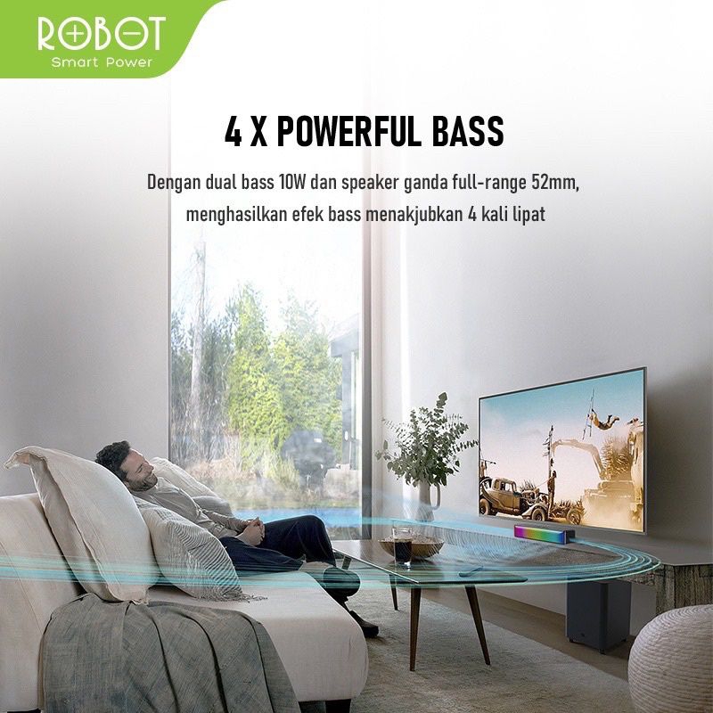 Speaker Bluetooth Robot RB580 Soundbar Bluetooth Speaker 10W Ultra Bass with RGB Light Robot RB-580