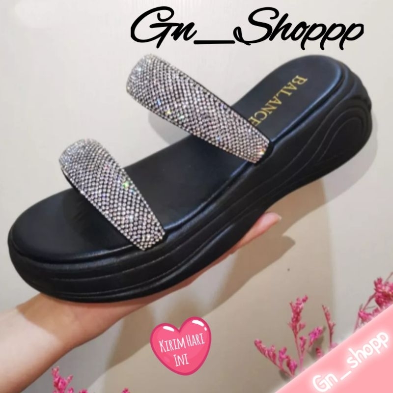 Sandal Wanita Gliter 2 Garis Rubber Super Premium Balance Import  2088-F1