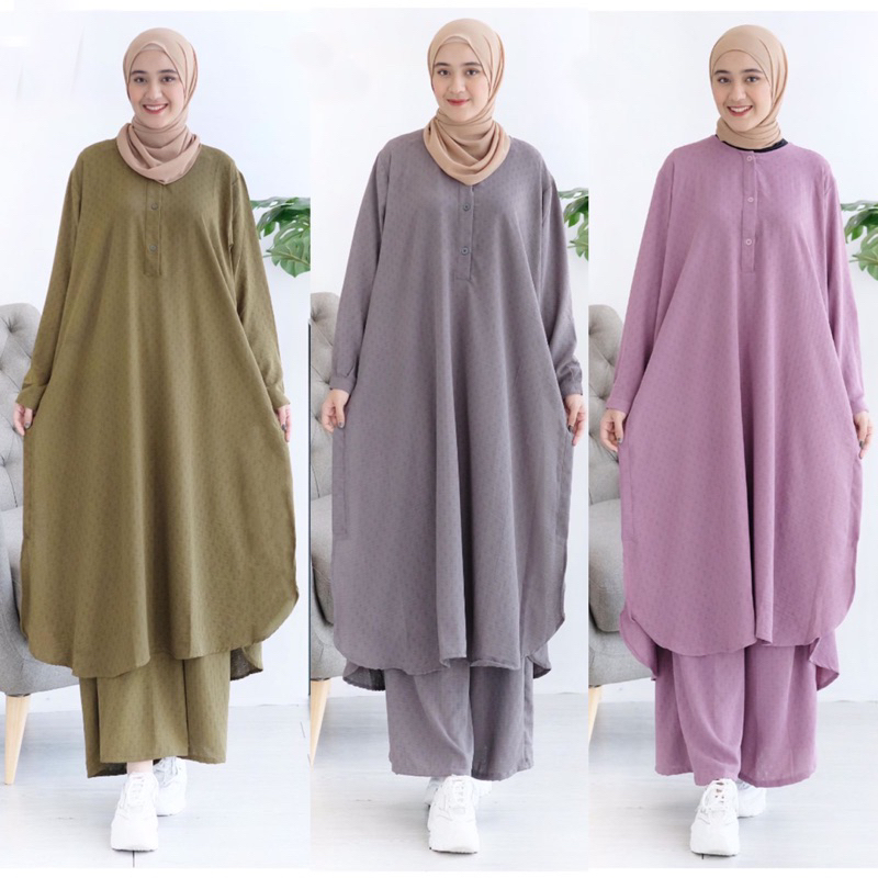 One Set Casual Long Tunik Kancing Polos Pastel Series Busui Friendly Best Seller- Divya almira