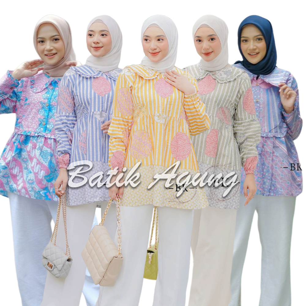 Baju Atasan Bluse Outfit Batik Blouse Kerja Kantor Kondangan Wanita Cewe Remaja Dewasa Muslim Modern