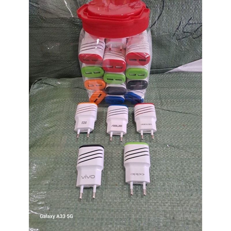 Adaptor / Batok ULIR ( Garis LED ) 2.4A . 2_usb ( 1toples isi 25pcs )