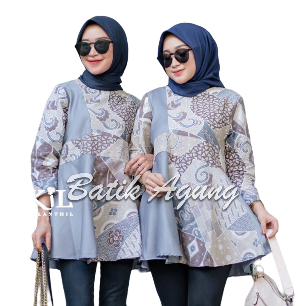 Atasan Blouse Batik Wanita Muslim Dewasa Terbaru / Baju Batik Bluse Kombinasi Wanita Formal Kasual