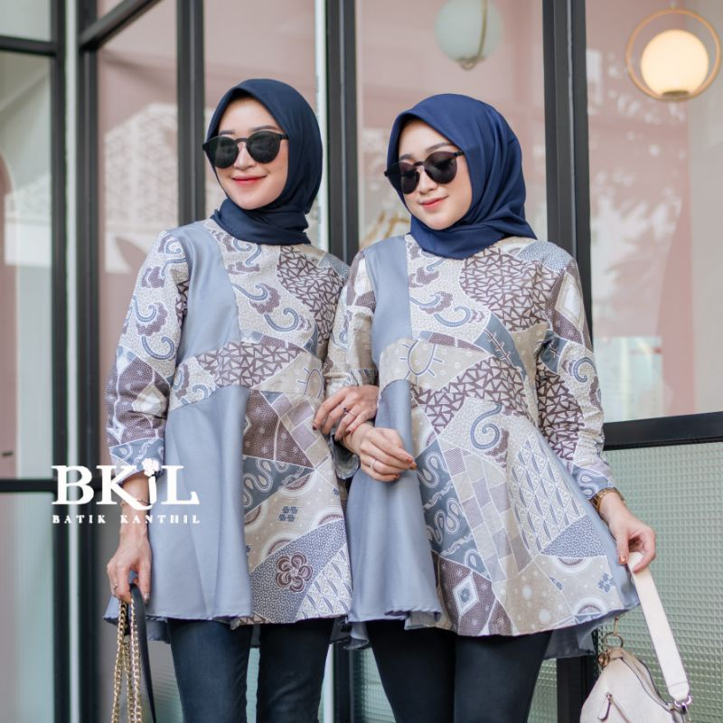 Atasan Blouse Batik Wanita Muslim Dewasa Terbaru / Baju Batik Bluse Kombinasi Wanita Formal Kasual