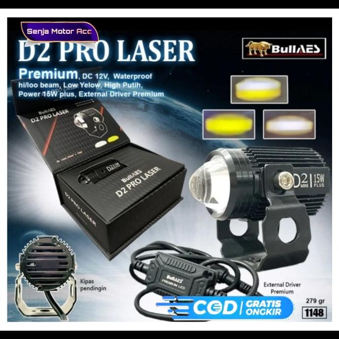 LAMPU TEMBAK D2 LASER AES BullAES D2 PRO 15watt 20watt Spion pcx tameng airblade jalu stang pcx vario hugger airblade