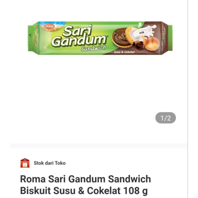 

Roma Sari Gandum Sandwich Biskuit Susu & Cokelat 108 g