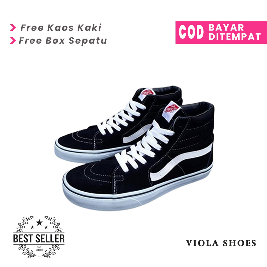 SEPATU SK8 HIGH BLACK WHITE PREMIUM FREE BOX