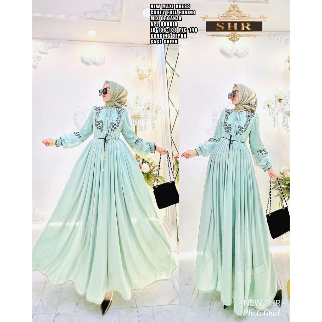 GAMIS BORDIR SAGE ORI SHR TERBARU