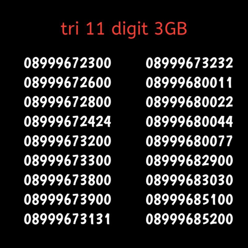 nomor cantik tri 11 digit 3gb segel murah