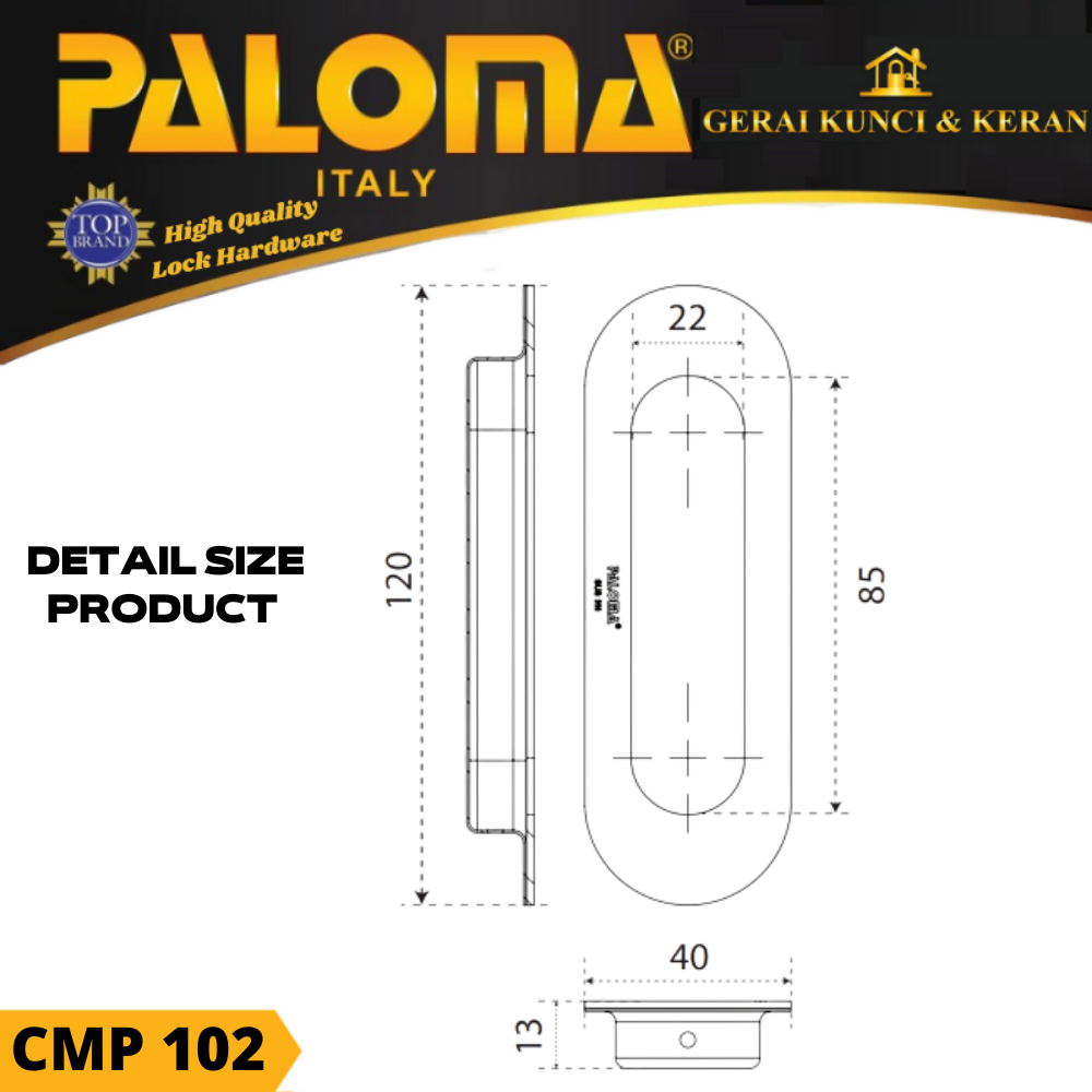 PALOMA CMP 102 COMEN HANDLE GAGANG PINTU SLIDING OVAL 12 CM STAINLESS