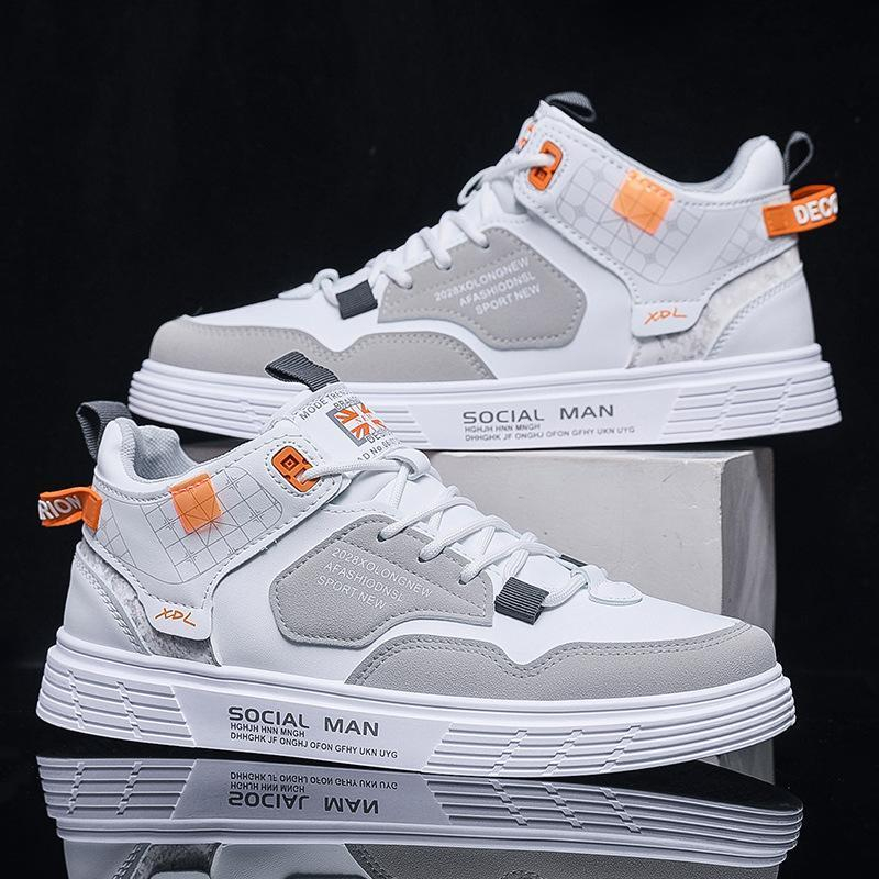 SANGCAKRA COD- Sepatu Pria Tren All-Match Kasual High-Top Olahraga Putih Four Seasons Sneakers Skateboard Fashion Trendi Versi Korea Tahan Air Bersol Tebal Tinggi Bernapas Canvas Musim Panas Jalan Santai Kasual Import Bergaya Keren Kekinian SP-10