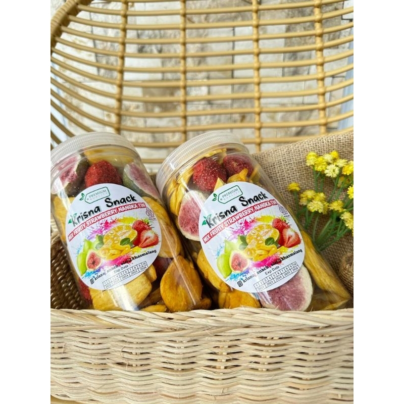 KERIPIK BUAH MIX PREMIUM STRAWBERRY KOREA NANGKA DAN BUAH TIN TOPLES 1000ML