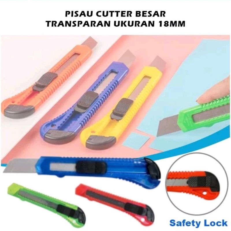 

Pisau Cutter Ukuran Besar 18mm / Cuter Super Tajam Transparan Warna Warni Sliding Knife Cutting Tool Alat Potong Kertas Kardus Kater