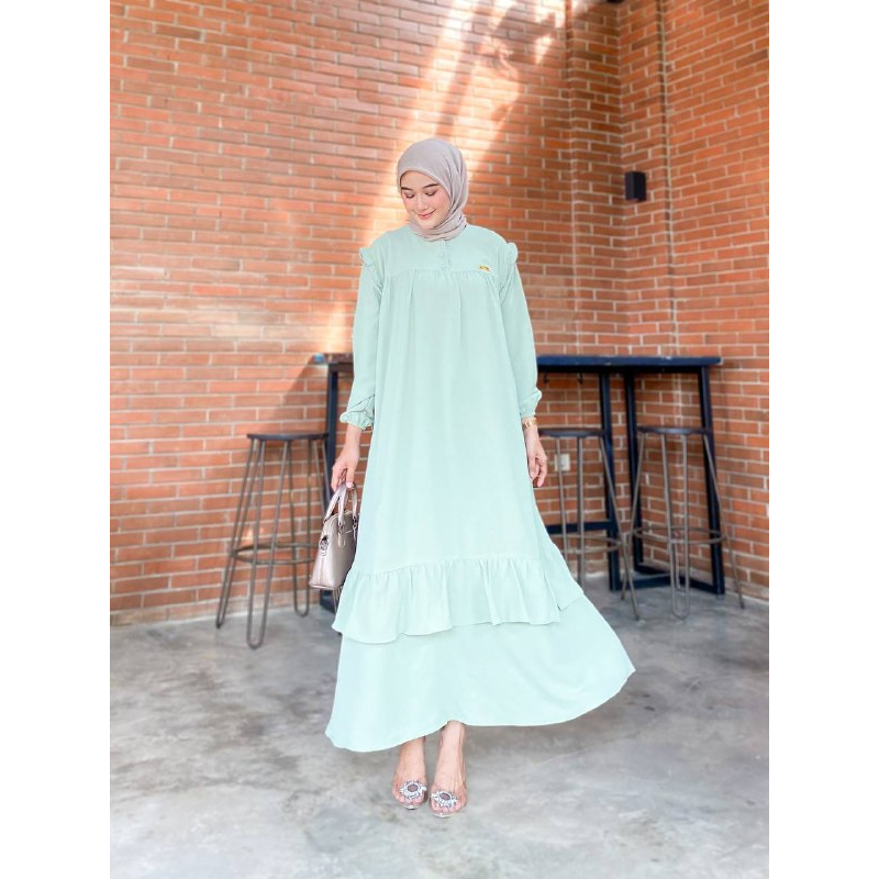 Faouzia Gamis Terbaru Wanita Jumbo Bahan Crinkle Airflow Dress Kringkel Panjang Muslim Kancing Depan