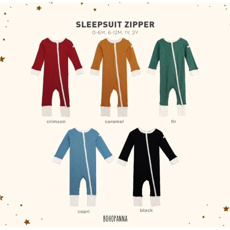 Sleepsuit zipper Bohopanna B49 / Sleepsuit Bayi Unisex / Sleepsuit Bayi Polos Bohopanna / Baju Tidur Unisex / Baju Tidur Bayi Unisex Polos Katun