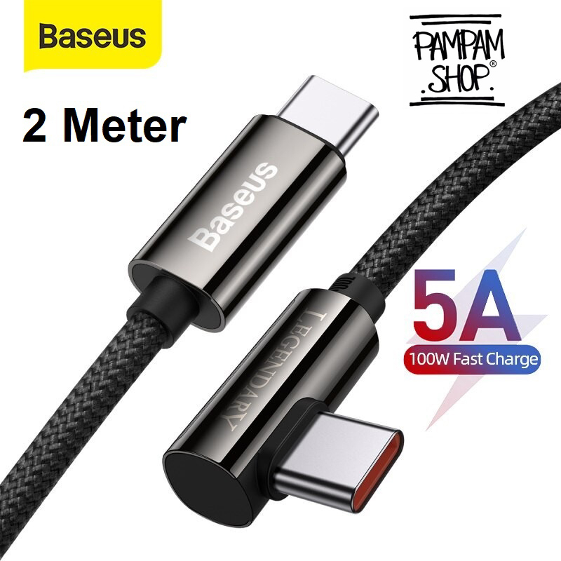 Baseus Original Kabel Data Gaming Legend Series Elbow TYPE C TO TYPE C 100W 5A 2M 2 Meter Super Fast Charging Quick Charge PD Ori Cable Casan Charger 100 Watt