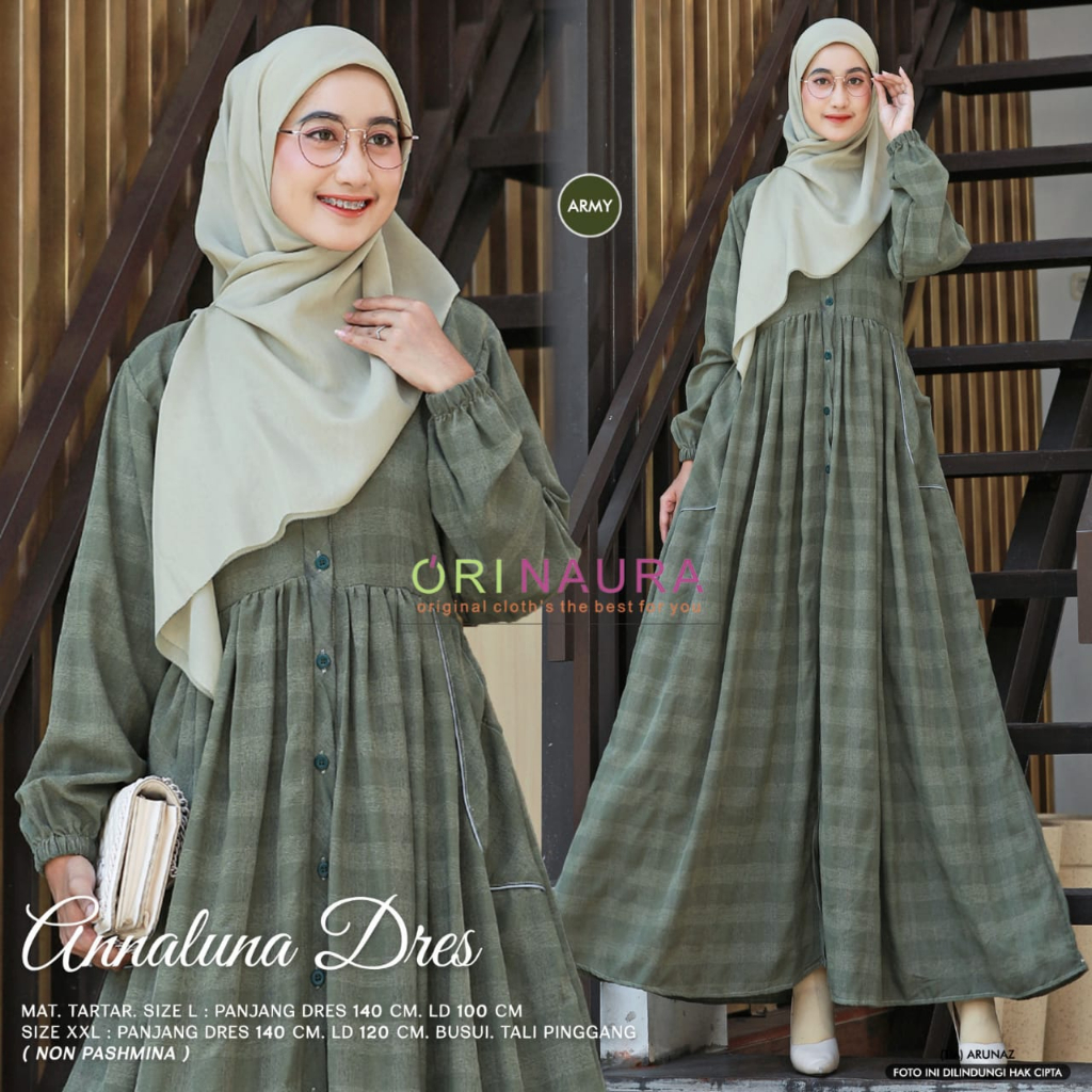 Anna Luna Dress Gamis Muslim Katun Busui Original Produk By Orinaura