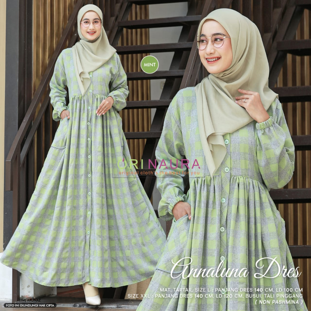 Anna Luna Dress Gamis Muslim Katun Busui Original Produk By Orinaura