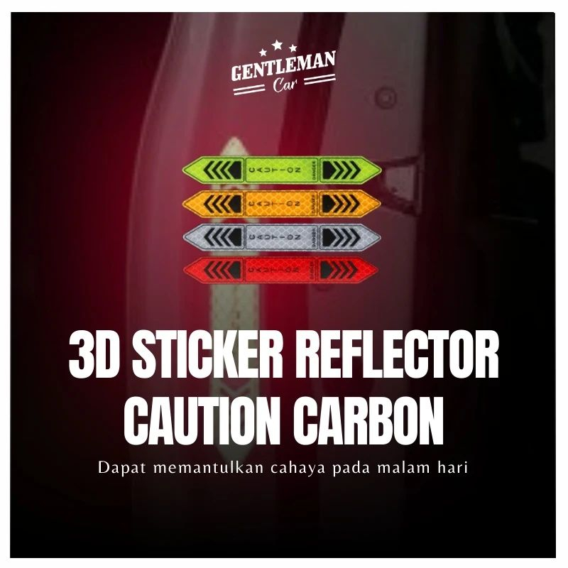 3D Sticker Reflector Caution Carbon (4 pcs) Pintu Mobil Car Door Guard Stiker