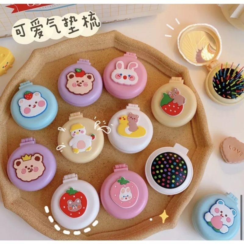 Sisir Rambut Pijat Kaca Mini Lipat Anti Rontok Motif Lucu Murah Tebal