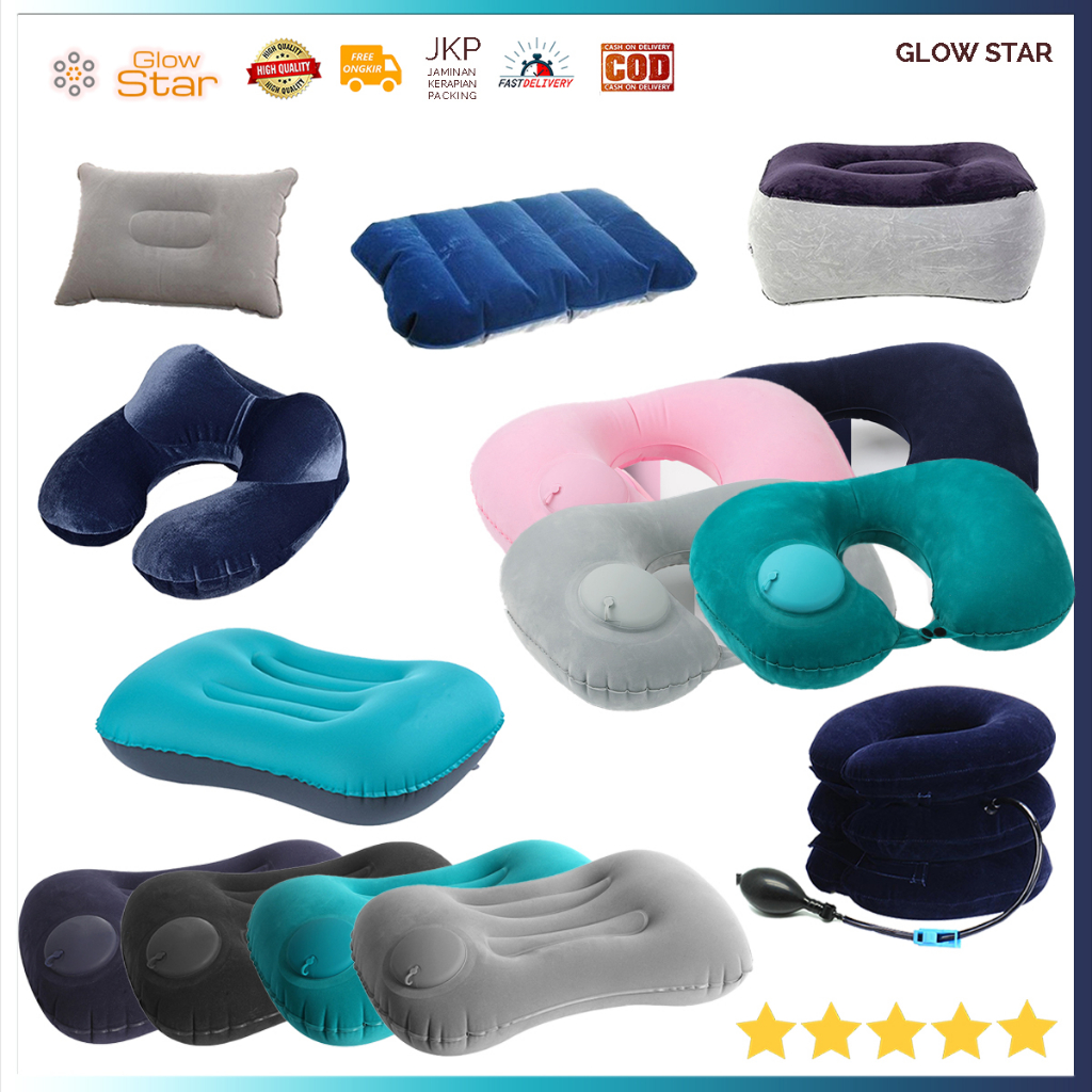 Bantal Pesawat Mobil Liburan Perjalanan Air Massage Pillow Aeros Pillow Leher Angin Portabel Inflatable Pompa Manual