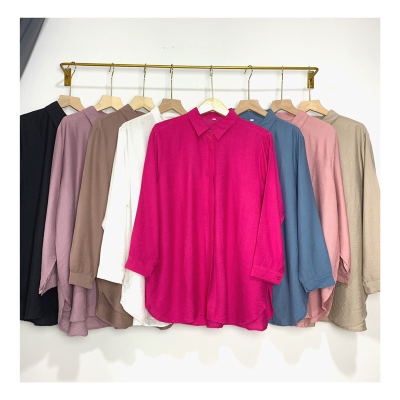 Kamya Blouse Kemeja Wanita Jumbo Basic Polo Linen Polos Oversize