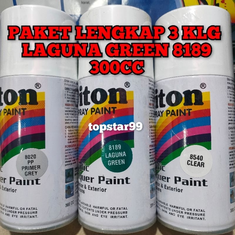 Pilok Cat Diton Paket Lengkap 3 Kaleng 300cc Hijau Metalik Laguna Green 8189 Primer Grey 8020 Clear Glossy 8540