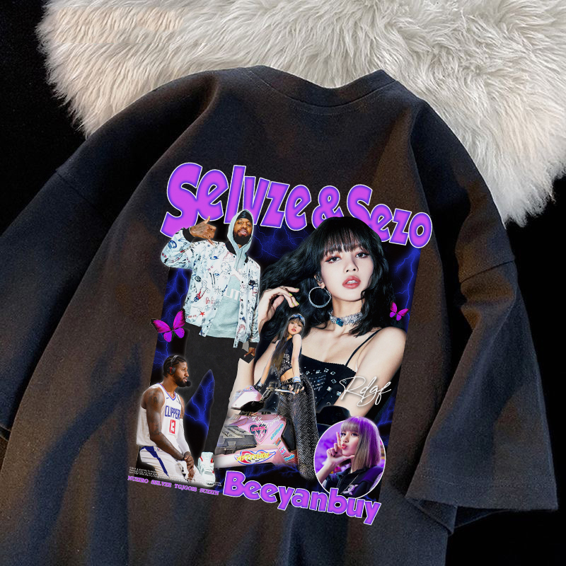 RDGF Kaos trendi pria jalanan Amerika tren kepribadian hip hop rock kaos hitam/A0893