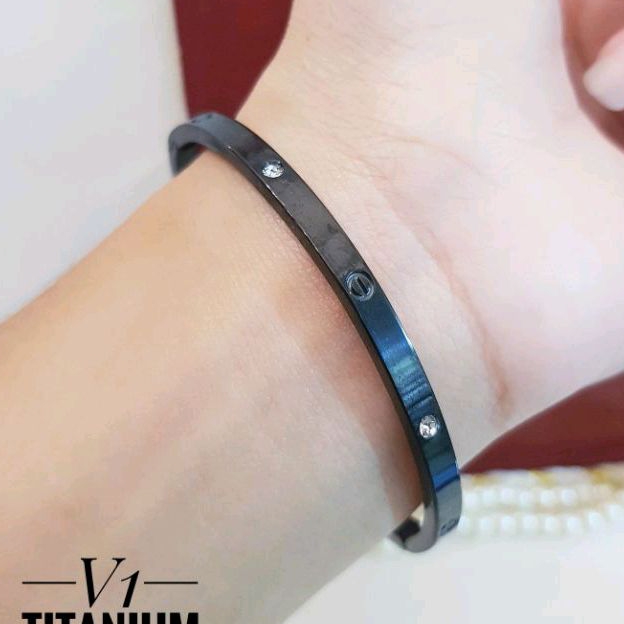 Set Gelang Cincin Titanium Hitam Perhiasan Wanita Dewasa 1006a1