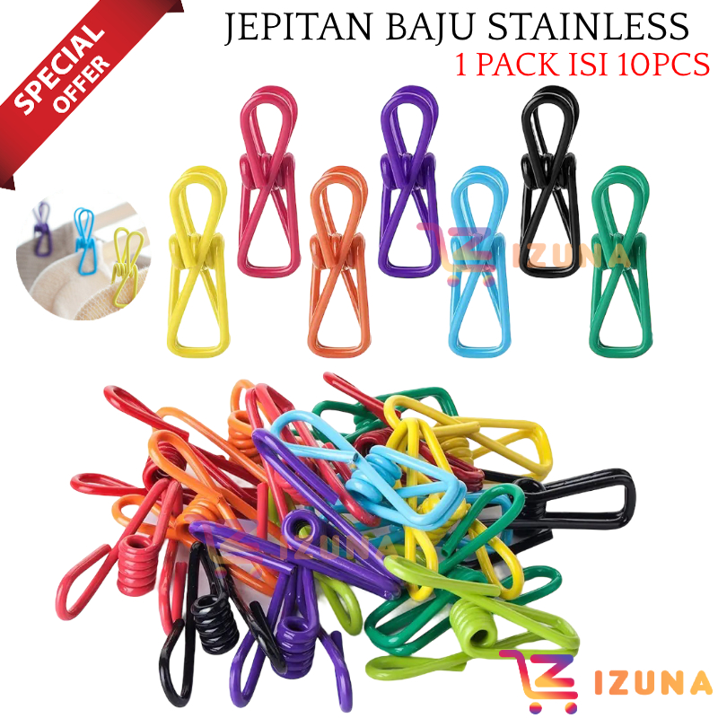 [IZUNA] JEPITAN BAJU STAINLESS STEEL WARNA MACARON 1 PACK ISI 10PCS / JEPIT CAPITAN BAJU JEMURAN / JEPITAN BAJU JEMURAN / JEPITAN KAOS KAKI / JEPITAN HANGER BAJU / JEPITAN BESI SERBAGUNA