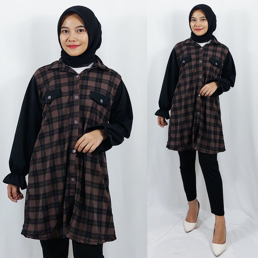 CARLINA TUNIK KOTAK PUTRI DRESS KEMEJA TARTAN FLANEL WANITA FASHION