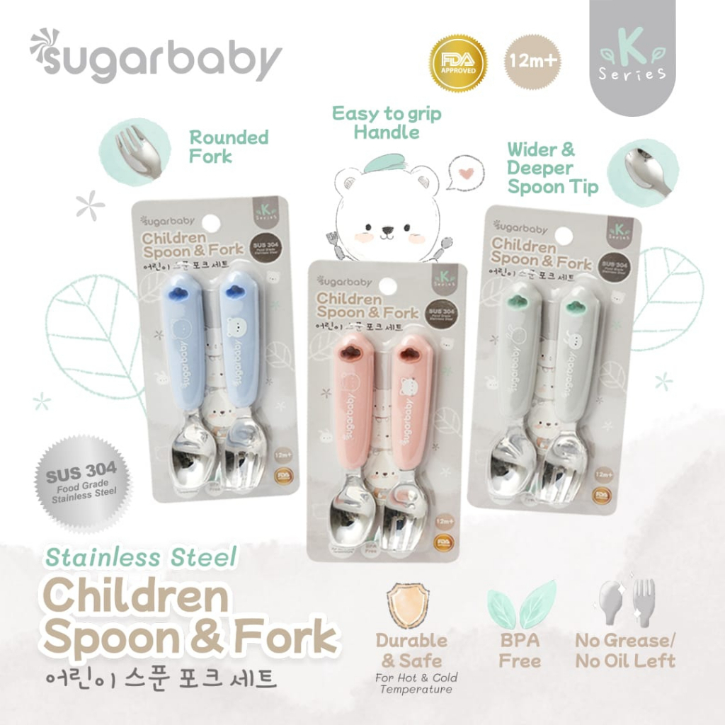 Sugar Baby Stainless Steel Children Spoon &amp; Fork Sendok Garpu Anak