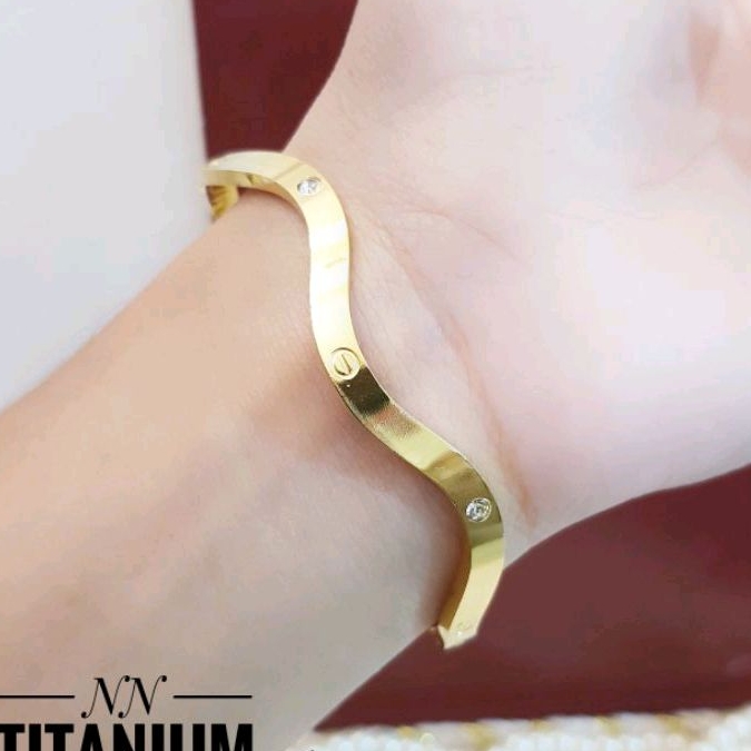 Gelang Titanium Gelombang Permata Gold Cantik Lapis Emas 1006a4