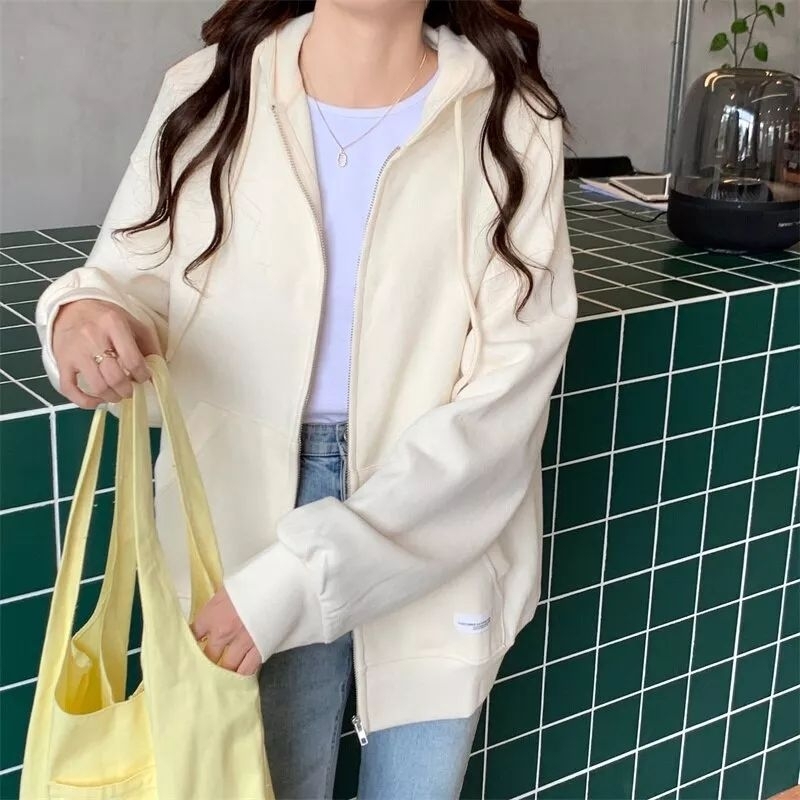 Jaket Hoodie Resleting Zipper Polos Pria &amp; Wanita Distro Original Fleece Tebal Premium Size  L XL XXL | Sweater Hoodie Jaket Outerwear Pakaian Pria Wanita Oversize Korean Pria Wanita Polos Zipper Resleting Bahan Fleece