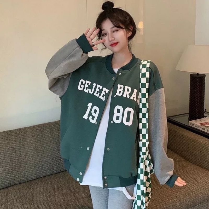 Ujee Baseball Sweater Wanita Korea | Jaket Baseball Wanita | Jaket Varsity Wanita | Baseball Korean Style