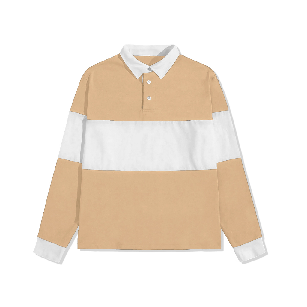 Sweatshirt Kaos Polo Pria dan Wanita Kaos Oversize Rugby Shirt-Cream White