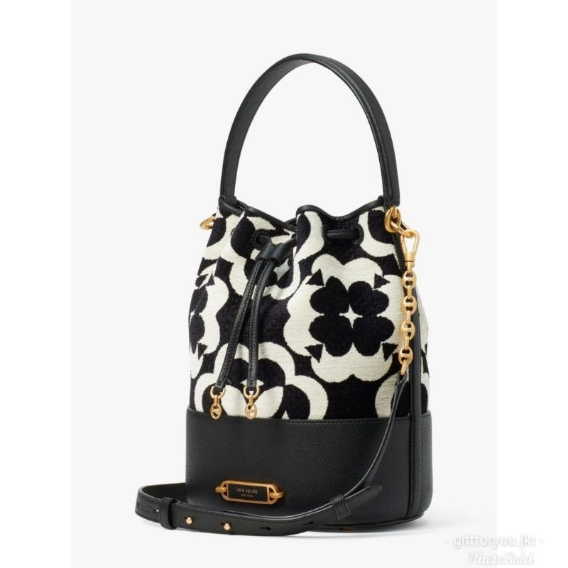 Tas Selempang Kate Spade Flower Monogram Gramercy Chenille Medium Bucket Bag Crossbody Wanita Peremp