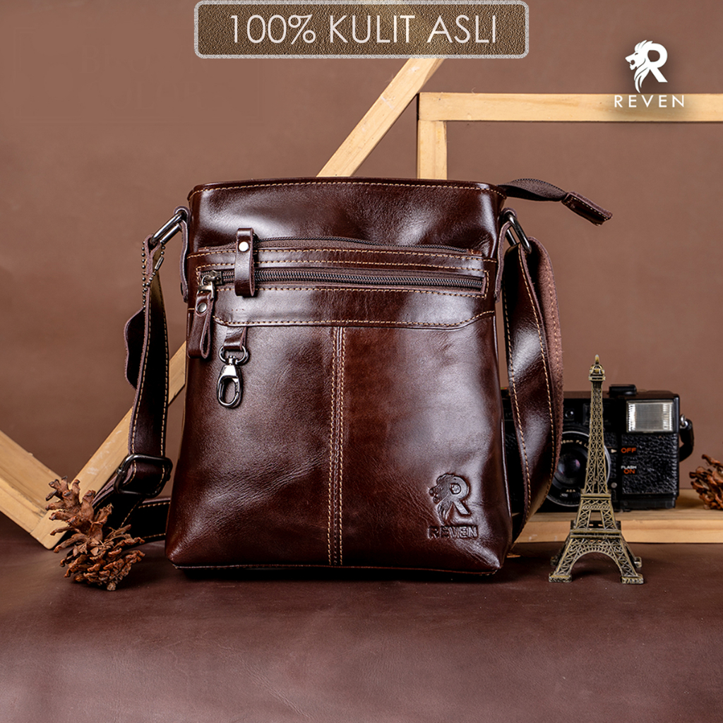 waistbag Tas Selempang Pria KULIT Asli Cokelat Tas pria kasual Simpel KECE Genuine Leather Waist Bag