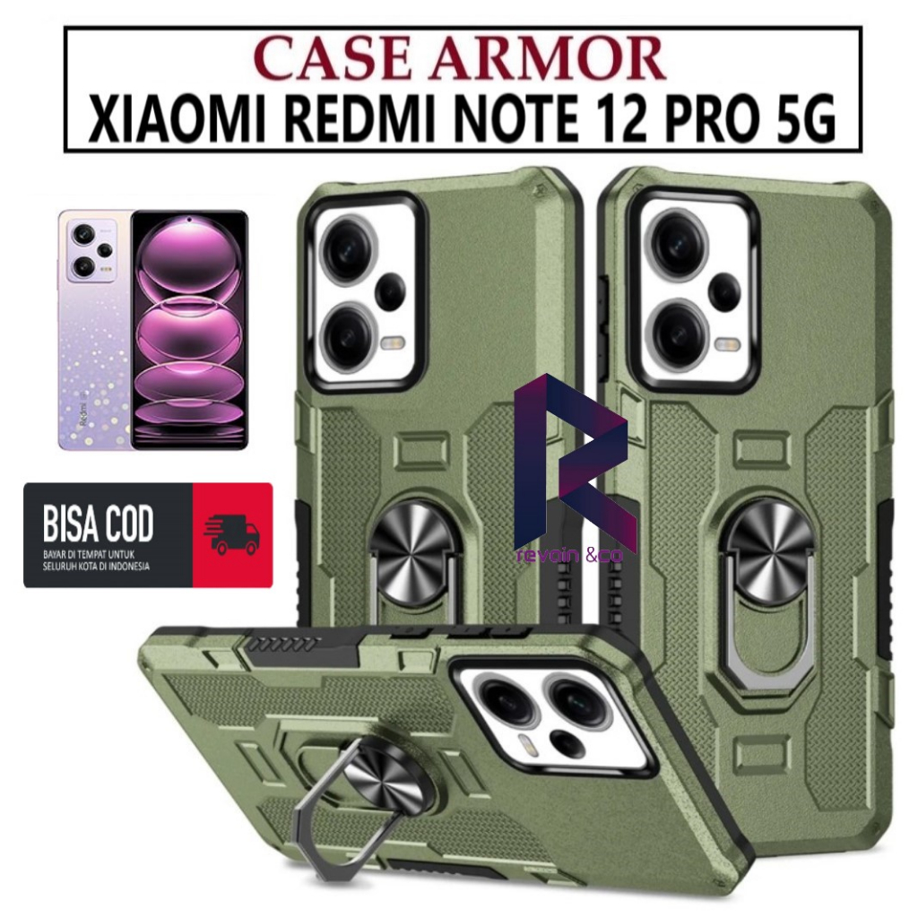 Case Armor XIAOMI REDMI NOTE 12 PRO 5G Iring Cincin Magnetic Kesing Hp Protect kamera Premium Hard Case Standing Robot Pelindung Kamera