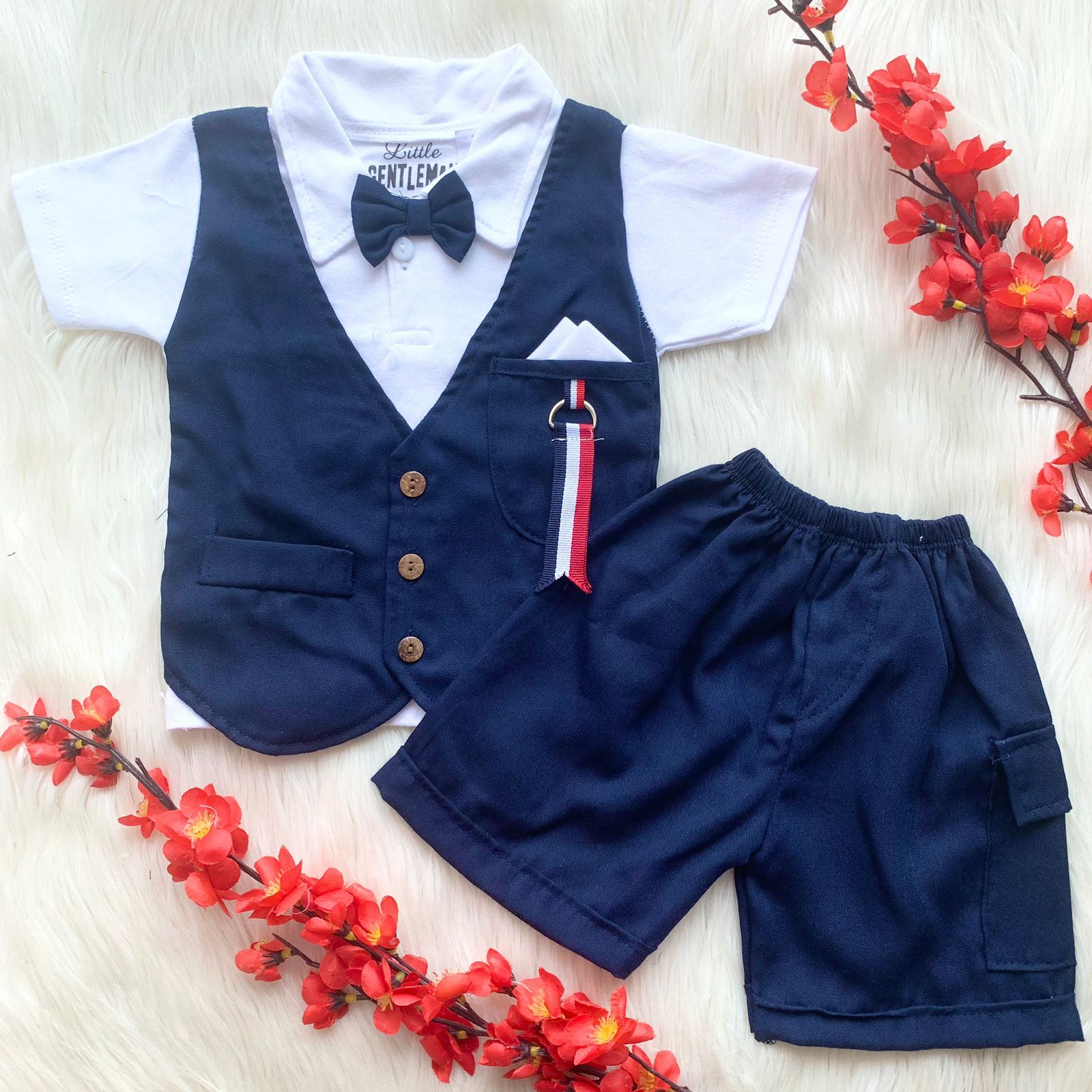 Baju setelan tuxedo kemeja rompi celana motif lucu fashion anak bayi cowok lai murah -EDD