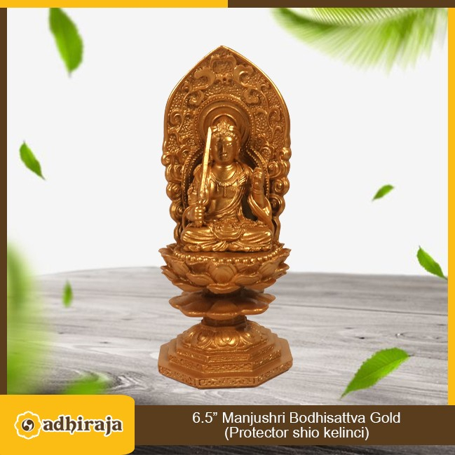 Rupang Patung Arca Buddha Manjushri Bodhisattva Gold Fiber 6,5"