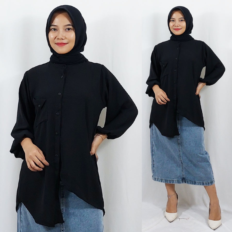 CARLINA BLOUSE TUNIK WANITA CRINKLE AIRFLOW ASYMETRIS FASHION