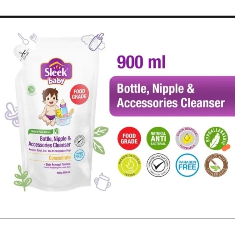 SLEEK Baby Bottle Nipple &amp; Accessories Cleanser 900ml , 500ml + 450ml