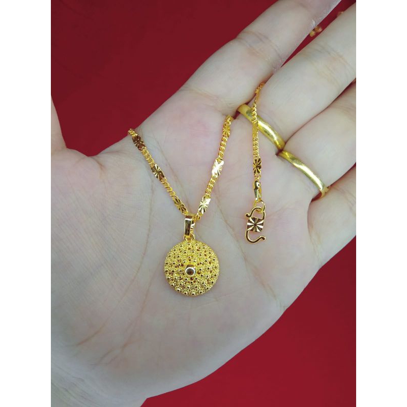 kalung rantai tempe Borobudur lapis emas 24k