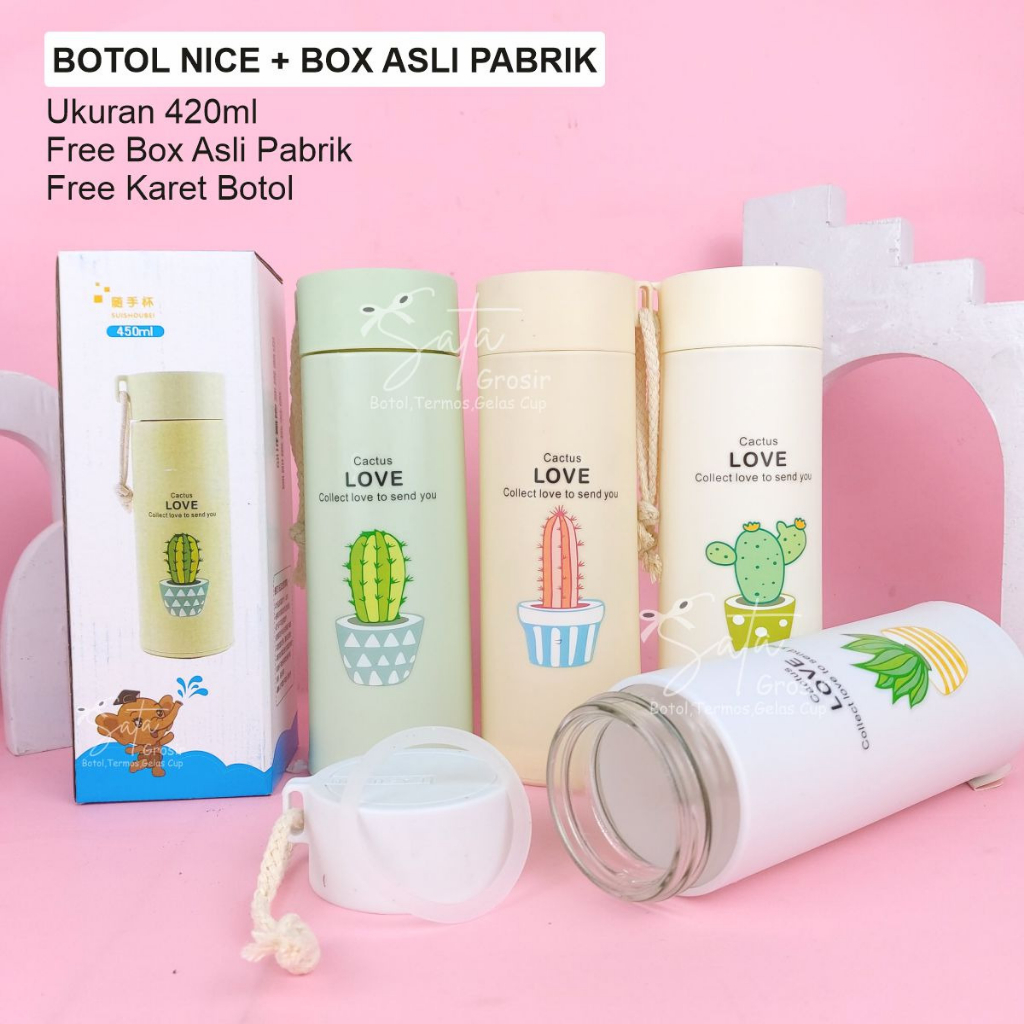 (MINIM 80pcs) BOTOL KACA KAKTUS BOX ASLI / tumbler kaktus kaca termos / kaktus kaca souvenir botol /