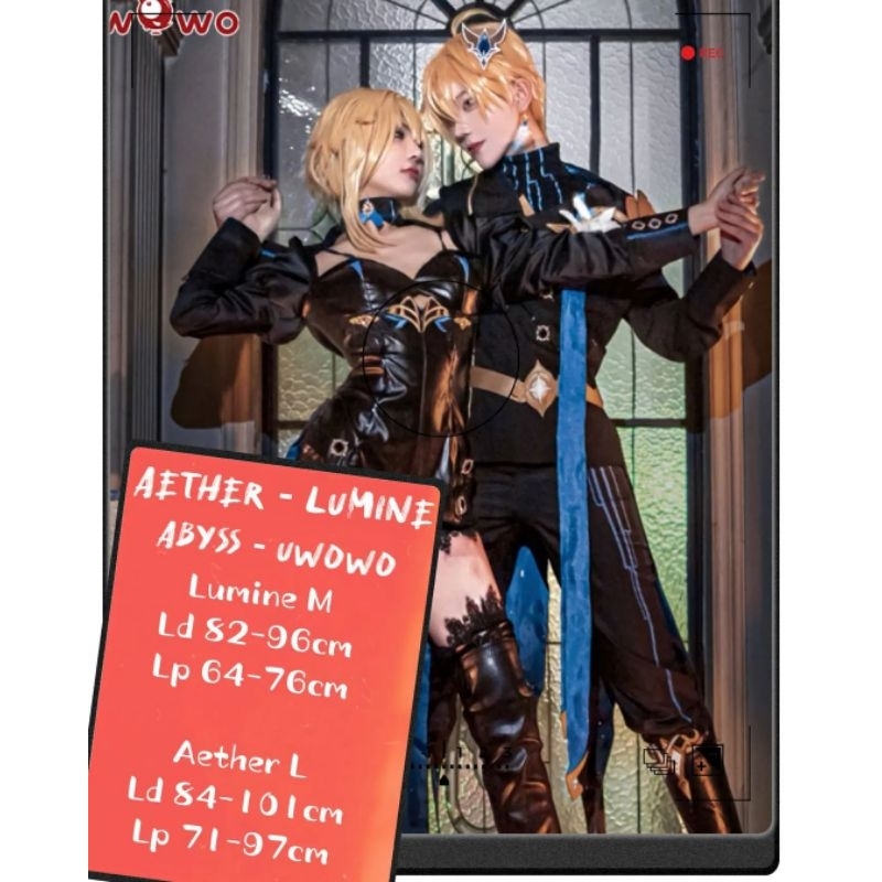 [ RENTAL ] Traveler Aether Lumine Abyss Costume Prince and Princess Cosplay Kostum Genshin Impact Wi