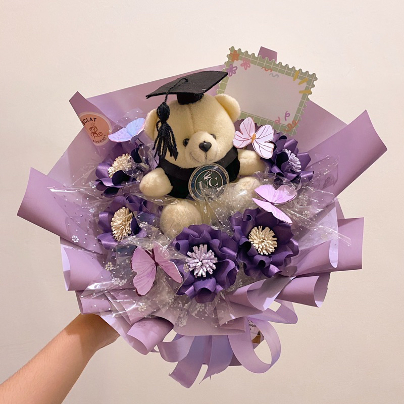BUKET WISUDA BONEKA BEAR / ROUND GRADUATION BOUQUET / PAPER FLOWER BOUQUET / BOUQUET KERTAS BONEKA B