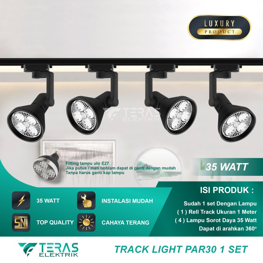 Lampu sorot track light 35 Watt lampu sorot rel 35w satu set isi 4