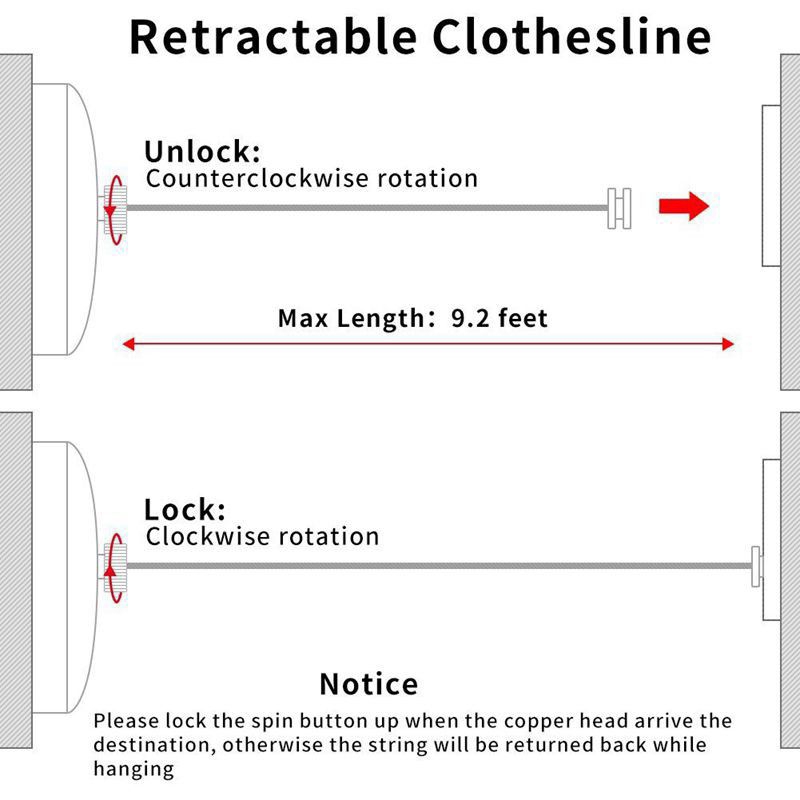 Double Tali Jemuran Teleskopik Model Gantung Dinding 4,2m 20kg Clothes Drying Rack Rope Home Storeage Stainless Steel