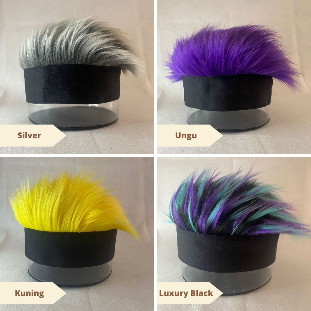 Topi Wig Pria Rambut Palsu Cosplay Anime Keren Bulu Korea Warna Biru Hitam Putih Merah Abu Ungu Coklat Orange Silver Pink Kuning Cream Toska Gradasi