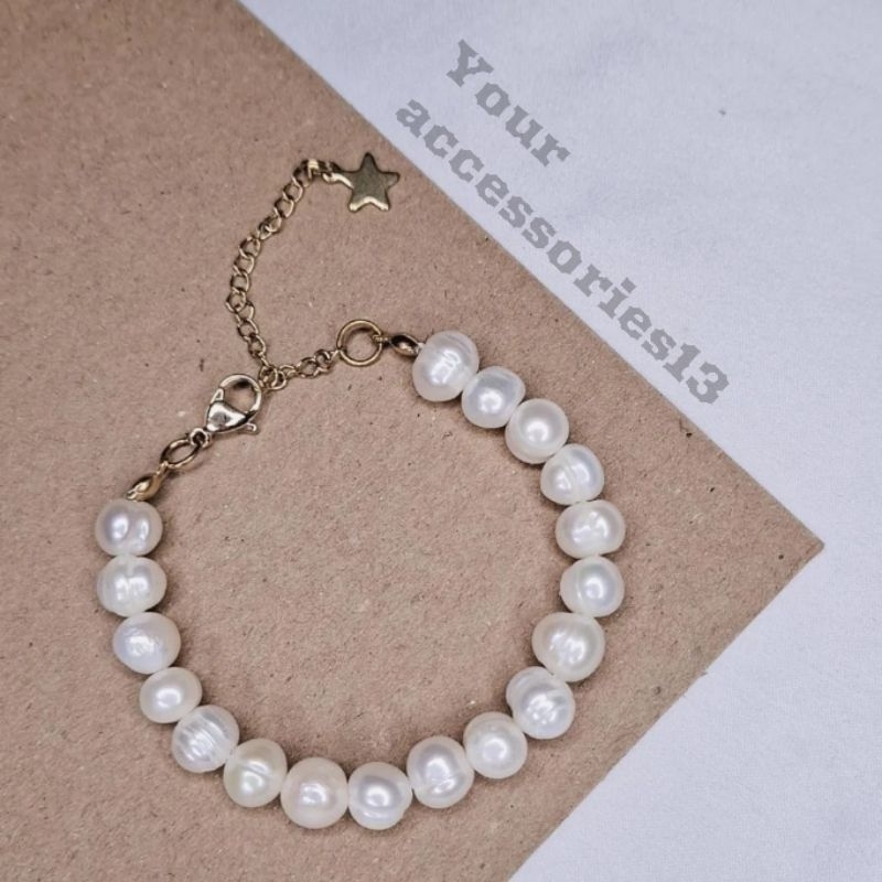 Gelang Mutiara Air Tawar Putih 12mm Gelang Wanita